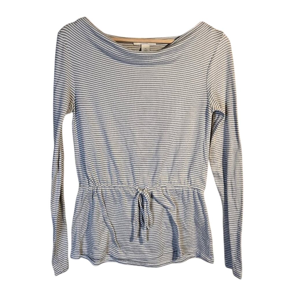 WHBM XS Blue/White Striped Peplum Top with Drawstring Waist [0353]